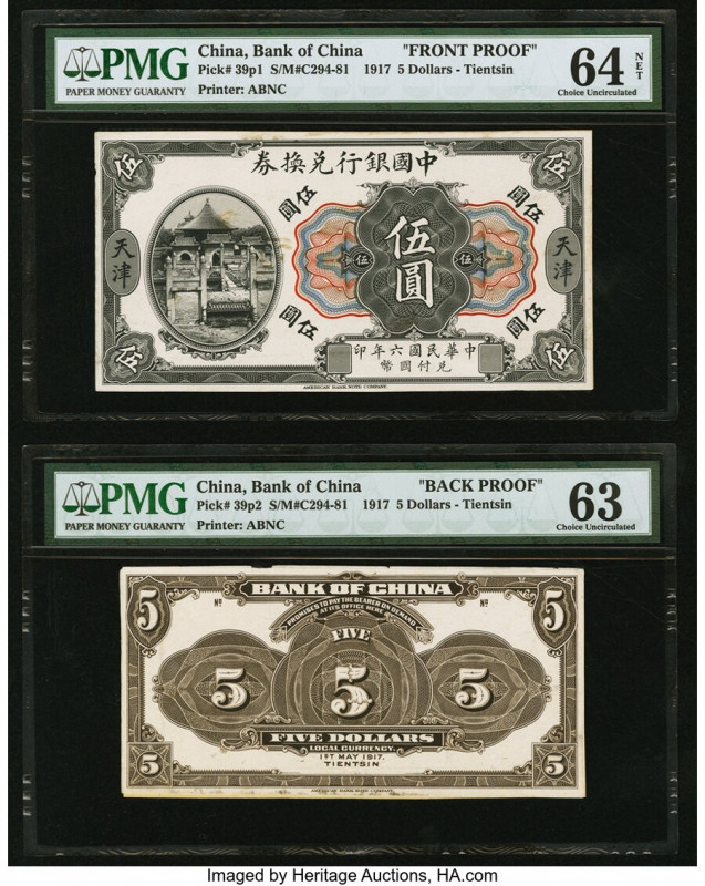 China Bank of China, Tientsin 5 Dollars 1.5.1917 Pick 39p1; 39p2 Front and Back ...