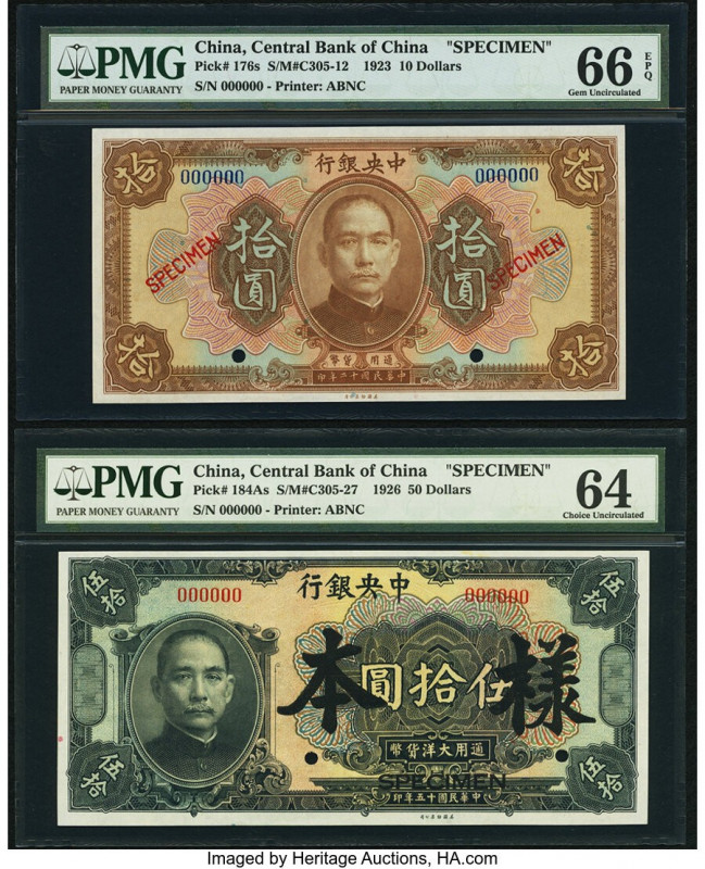China Central Bank of China 10; 50 Dollars 1923; 1926 Pick 176s; 184As Two Speci...