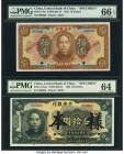 China Central Bank of China 10; 50 Dollars 1923; 1926 Pick 176s; 184As Two Specimen PMG Gem Uncirculated 66 EPQ; Choice Uncirculated 64. A lovely pair...