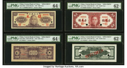 China Central Bank of China 1000; 10,000 Yuan 1945; 1947 Pick 290s; 319s Two Sets of Front and Back Specimen PMG Choice Uncirculated 64 Net (2); Uncir...