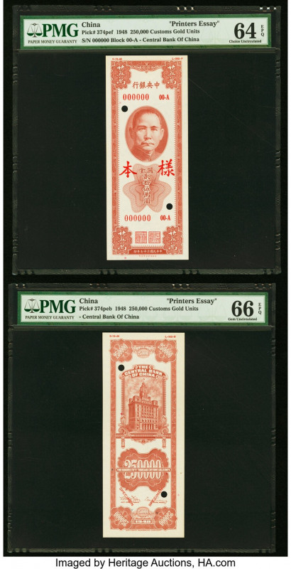 China Central Bank of China 250,000 Customs Gold Units 1948 Pick 374pef; 374peb ...