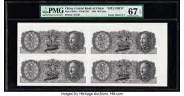 China Central Bank of China 20 Cents 1946 Pick 395As S/M#C302 Uncut Sheet of 4 Specimen PMG Superb Gem Unc 67 EPQ. Incredible originality is seen on t...