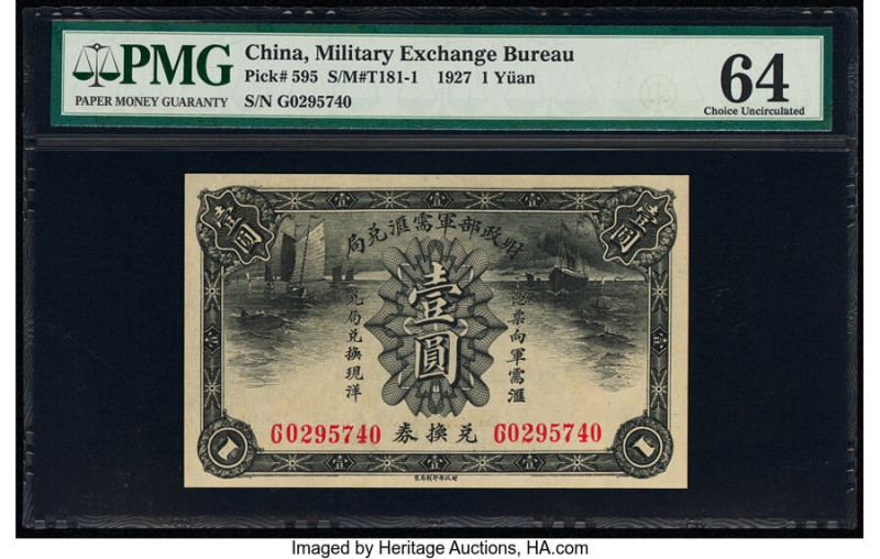 China Military Exchange Bureau 1 Yuan 1927 Pick 595 S/M#T181-1 PMG Choice Uncirc...