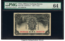China Military Exchange Bureau 1 Yuan 1927 Pick 595 S/M#T181-1 PMG Choice Uncirculated 64. An eye appealing note with gorgeous vignettes on both front...