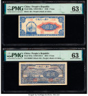 China People's Bank of China 1; 5 Yuan 1948 Pick 800a; 801a Two Examples PMG Choice Uncirculated 63 EPQ; Choice Uncirculated 63. Two scarce, smaller d...