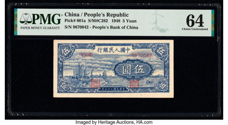 China People's Bank of China 5 Yuan 1948 Pick 801a S/M#C282-3 PMG Choice Uncircu...