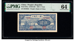 China People's Bank of China 5 Yuan 1948 Pick 801a S/M#C282-3 PMG Choice Uncirculated 64. An excellent visual appeal is easily seen on this scarce, sm...