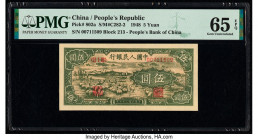 China People's Bank of China 5 Yuan 1948 Pick 802a S/M#C282-2 PMG Gem Uncirculated 65 EPQ. Pack fresh originality is easily seen on both sides of this...