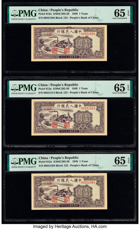 China People's Bank of China 1 Yuan 1949 Pick 812a S/M#C282-20 Three Examples PM...