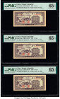 China People's Bank of China 1 Yuan 1949 Pick 812a S/M#C282-20 Three Examples PMG Gem Uncirculated 65 EPQ (3). A well preserved high grade trio from t...