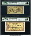 China People's Bank of China 5; 100 Yuan 1949 Pick 813a; 836a Two Examples PMG Gem Uncirculated 66 EPQ; Choice Uncirculated 64. Two Uncirculated notes...