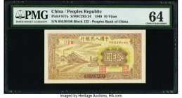 China People's Bank of China 10 Yuan 1949 Pick 817a S/M#C282-24 PMG Choice Uncirculated 64. Terrific embossing and bold colors are easily seen on this...