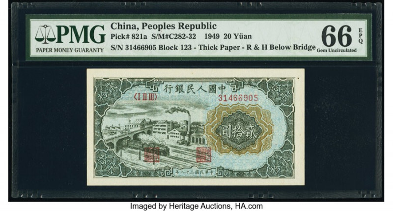 China People's Bank of China 20 Yuan 1949 Pick 821a S/M#C282-32 PMG Gem Uncircul...