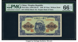 China People's Bank of China 20 Yuan 1949 Pick 824a S/M#C282-33 PMG Gem Uncirculated 66 EPQ. Stunning pack fresh originality is seen on this rare blue...