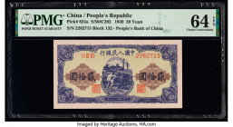 China People's Bank of China 20 Yuan 1949 Pick 824a S/M#C282-33 PMG Choice Uncirculated 64 EPQ. Complete originality is seen on this scarce 20 Yuan fr...