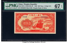 China People's Bank of China 100 Yuan 1949 Pick 831b S/M#C282-43 PMG Superb Gem Unc 67 EPQ. Fresh paper and complete originality are seen on this deep...