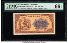 China People's Bank of China 200 Yuan 1949 Pick 840a S/M#C282-53 PMG Gem Uncirculated 66 EPQ. A fantastic vignette of a steel factory appears at left ...