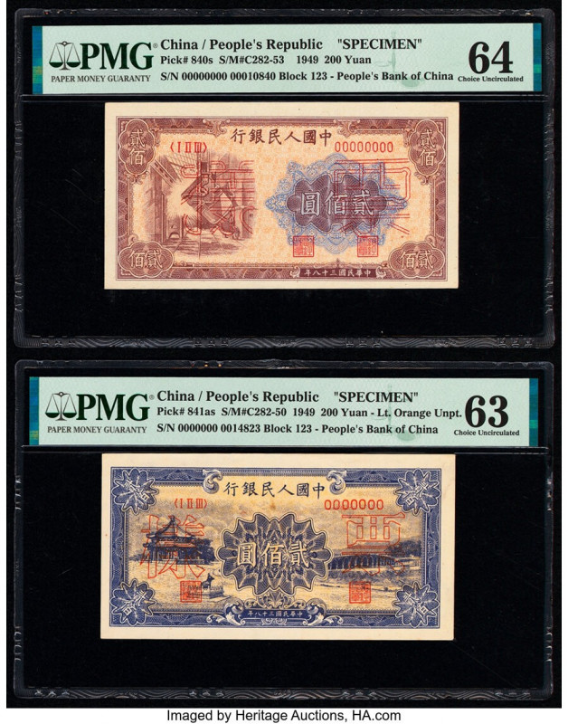 China People's Bank of China 200 Yuan 1949 Pick 840s; 841as Two Specimen PMG Cho...
