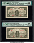 China People's Bank of China 5000 Yuan 1949 Pick 852a S/M#C282-64 Two Consecutive Examples PMG Choice Uncirculated 64 EPQ; Choice Uncirculated 63 EPQ....