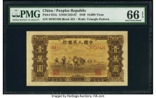 China People's Bank of China 10,000 Yuan 1949 Pick 853c S/M#C282-67 PMG Gem Uncirculated 66 EPQ. Terrific originality is present on this high denomina...