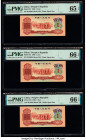 China People's Bank of China 1 Jiao 1960 Pick 873 Three Consecutive Examples PMG Gem Uncirculated 65 EPQ; Gem Uncirculated 66 EPQ (2). Three splendid ...