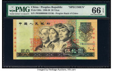 China People's Bank of China 50 Yuan 1990 Pick 888s Specimen PMG Gem Uncirculated 66 EPQ. Impressive technical features are found on both sides of thi...