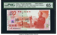 China People's Bank of China 50 Yuan 1999 Pick 891s Commemorative Specimen PMG Gem Uncirculated 65 EPQ. A truly desirable banknote which was issued to...