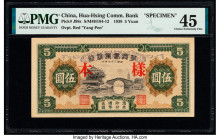 China Hua-Hsing Commercial Bank 5 Yuan 1938 Pick J98s S/M#H184-12 Specimen PMG Choice Extremely Fine 45. A simply beautiful type, issued during the Ja...