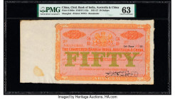 China Chartered Bank of India, Australia & China, Shanghai 50 Dollars 1.6.1921 Pick S186br S/M#Y11-32c Remainder PMG Choice Uncirculated 63. A well pr...