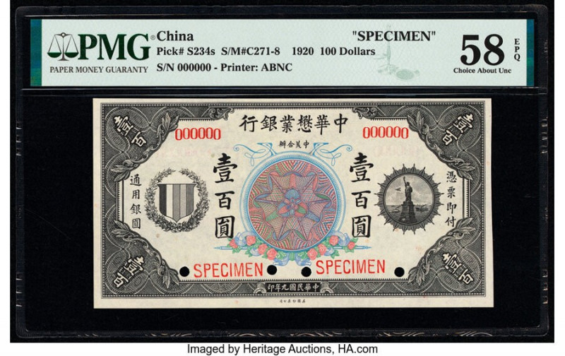 China Chinese American Bank of Commerce 100 Dollars 15.7.1920 Pick S234s S/M#C27...