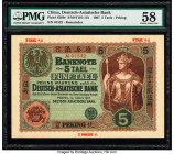 China Deutsch-Asiatische Bank, Peking 5 Taels 1.3.1907 Pick S280r S/M#T101-11b Remainder PMG Choice About Unc 58. A distinctively German design is see...