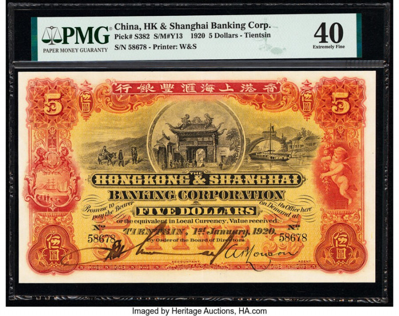 China Hongkong & Shanghai Banking Corporation, Tientsin 5 Dollars 1920 Pick S382...