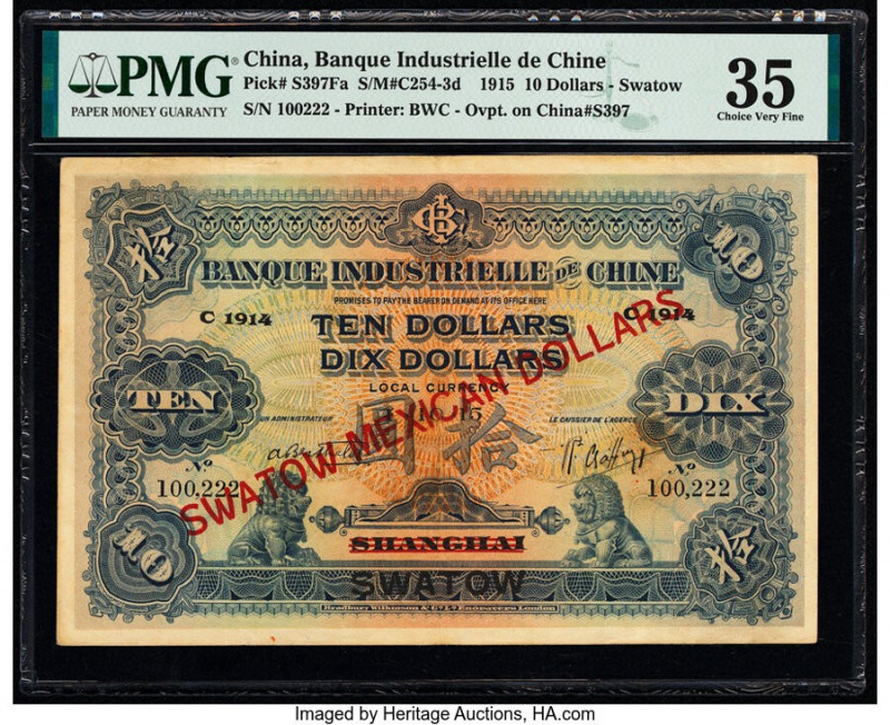 China Banque Industrielle de Chine, Swatow 10 Dollars 1.10.1915 Pick S397Fa S/M#...