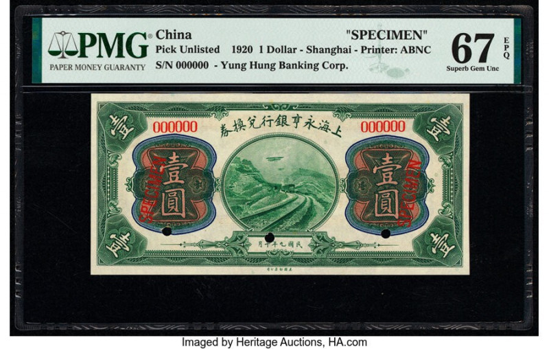 China Yung Hung Banking Corporation, Shanghai 1 Dollar 1920 Pick UNL Specimen PM...