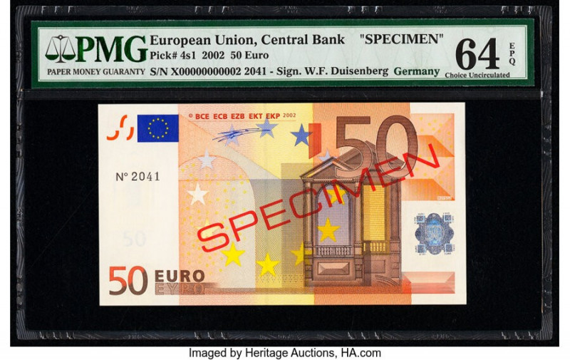 European Union Central Bank, Germany 50 Euro 2002 Pick 4s1 Specimen PMG Choice U...