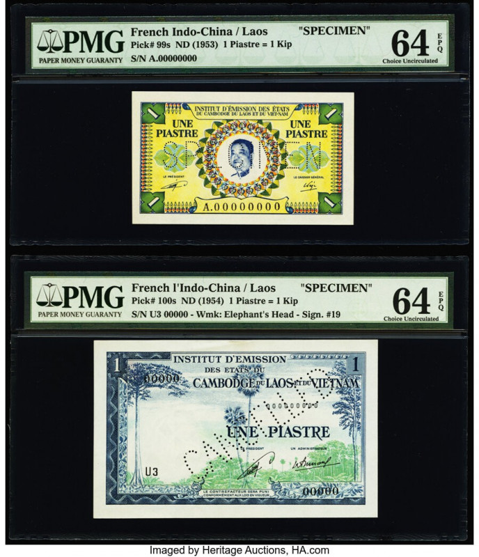 French Indochina Institut d'Emission des Etats, Laos 1 Piastre = 1 Kip ND (1953;...