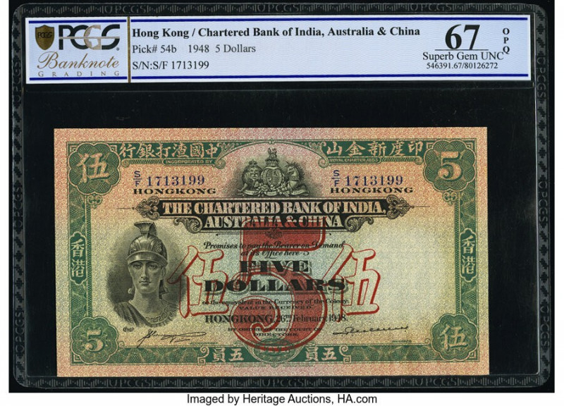 Hong Kong Chartered Bank of India, Australia & China 5 Dollars 26.2.1948 Pick 54...