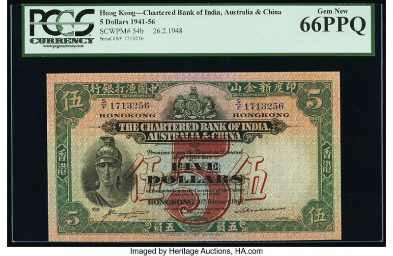 Hong Kong Chartered Bank of India, Australia & China 5 Dollars 26.2.1948 Pick 54...