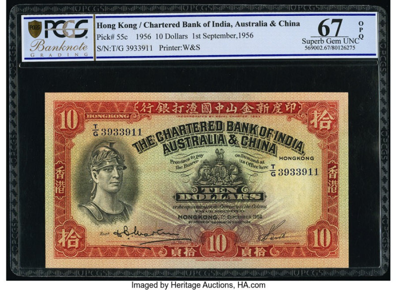 Hong Kong Chartered Bank of India, Australia & China 10 Dollars 1.9.1956 Pick 55...