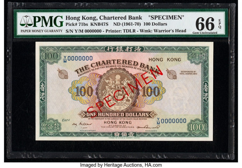 Hong Kong Chartered Bank 100 Dollars ND (1961-70) Pick 71bs KNB47S Specimen PMG ...