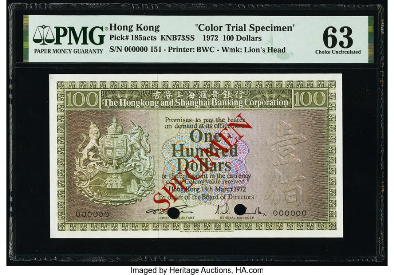 Hong Kong Hongkong & Shanghai Banking Corp. 100 Dollars 13.3.1972 Pick 185acts K...