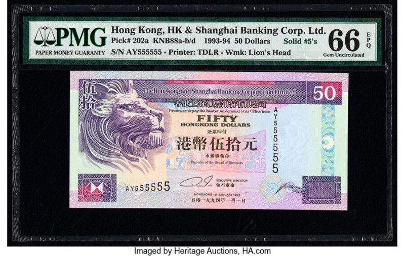 Solid 5s Serial Number Hong Kong Hongkong & Shanghai Banking Corp. Ltd. 50 Dolla...