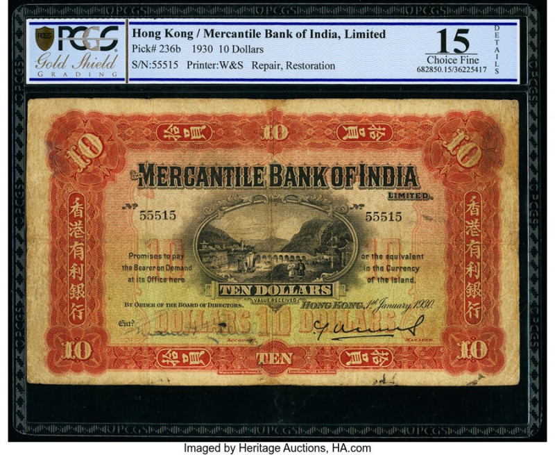 Hong Kong Mercantile Bank of India, Ltd. 10 Dollars 1.1.1930 Pick 236b KNB12b PC...