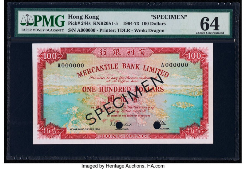 Hong Kong Mercantile Bank Ltd. 100 Dollars 28.7.1964 Pick 244s KNB20S Specimen P...