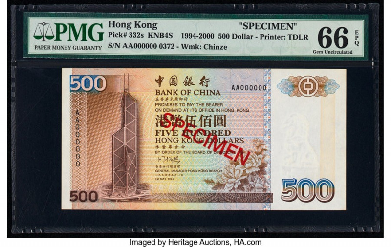 Hong Kong Bank of China (HK) Ltd. 500 Dollars 1.5.1994 Pick 332s KNB4S Specimen ...