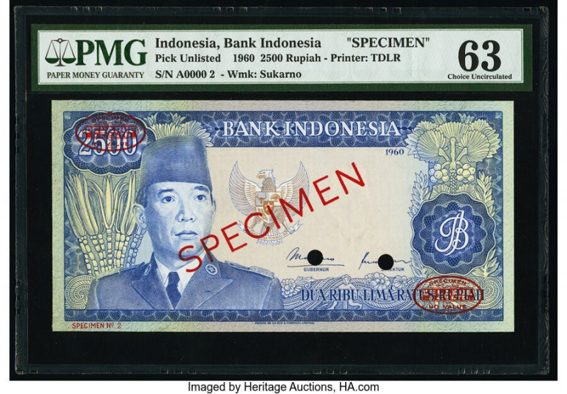 Indonesia Bank Indonesia 2500 Rupiah 1960 Pick UNL Specimen PMG Choice Uncircula...