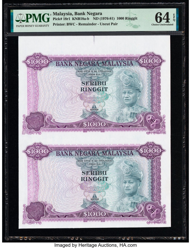 Malaysia Bank Negara 1000 Ringgit ND (1976-81; 1968-76) Pick 18r1; 6/12/18 Uncut...