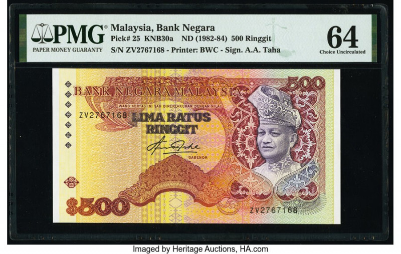 Malaysia Bank Negara 500 Ringgit ND (1982-84) Pick 25 KNB30a PMG Choice Uncircul...