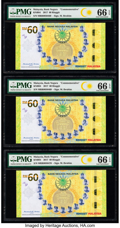 Malaysia Bank Negara 60 Ringgit 2017 Pick 57 KNB84 Five Commemorative Examples P...