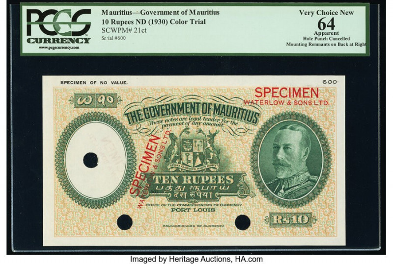 Mauritius Government of Mauritius 10 Rupees ND (1930) Pick 21ct Color Trial Spec...